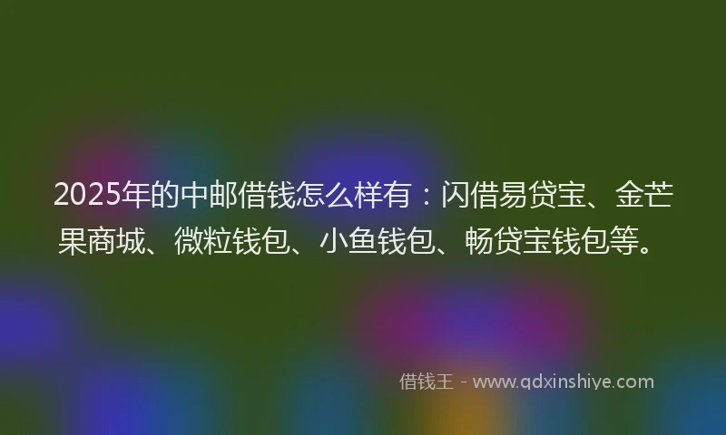 2025年的中邮借钱怎么样有：闪借易贷宝、金芒果商城、微粒钱包、小鱼钱包、畅贷宝钱包等。