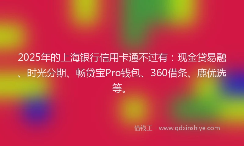 2025年的上海银行信用卡通不过有：现金贷易融、时光分期、畅贷宝Pro钱包、360借条、鹿优选等。