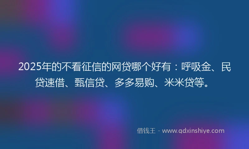 2025年的不看征信的网贷哪个好有：呼吸金、民贷速借、甄信贷、多多易购、米米贷等。