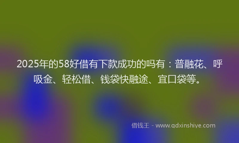 2025年的58好借有下款成功的吗有：普融花、呼吸金、轻松借、钱袋快融途、宜口袋等。