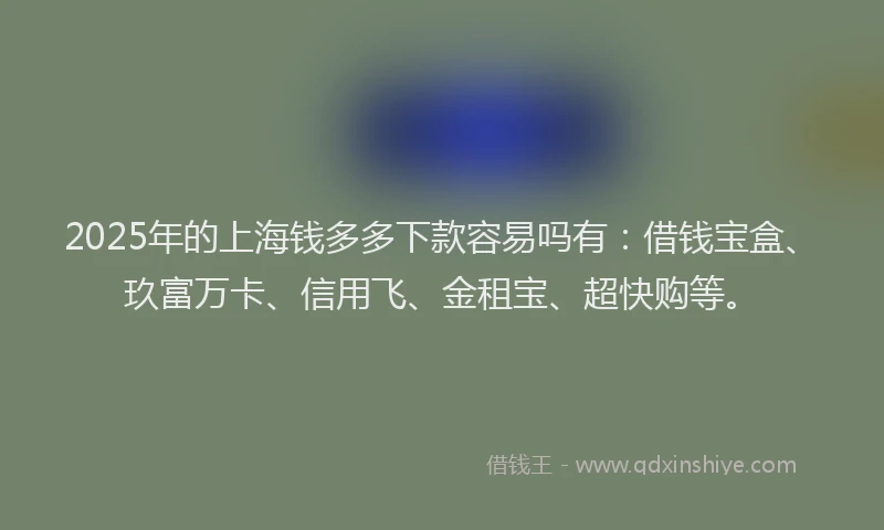 2025年的上海钱多多下款容易吗有：借钱宝盒、玖富万卡、信用飞、金租宝、超快购等。