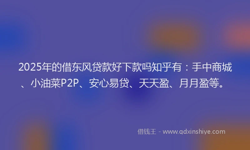 2025年的借东风贷款好下款吗知乎有：手中商城、小油菜P2P、安心易贷、天天盈、月月盈等。