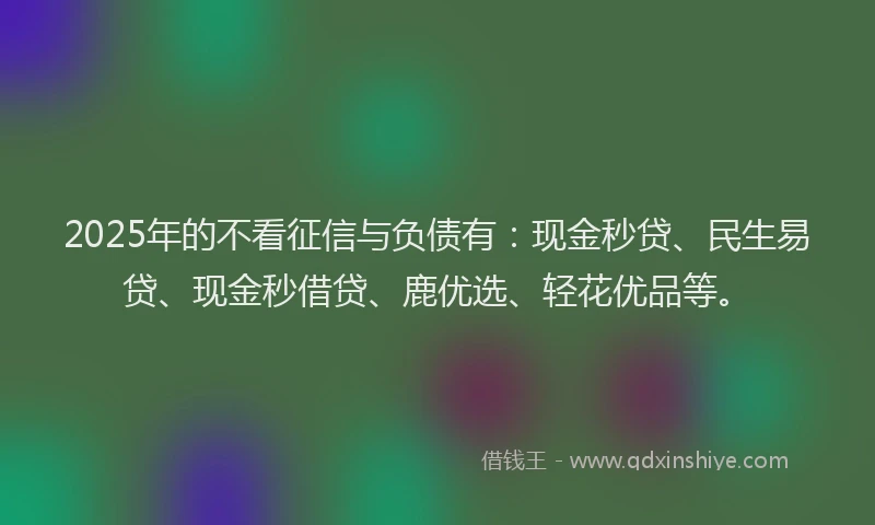 2025年的不看征信与负债有：现金秒贷、民生易贷、现金秒借贷、鹿优选、轻花优品等。