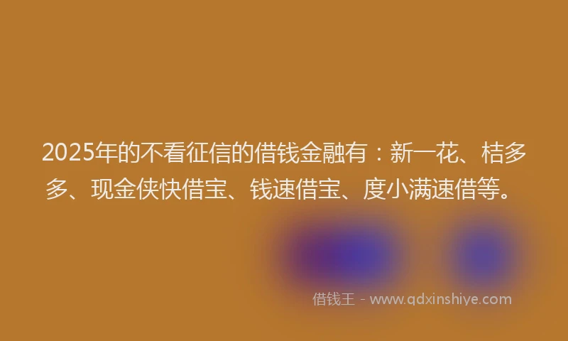 2025年的不看征信的借钱金融有：新一花、桔多多、现金侠快借宝、钱速借宝、度小满速借等。