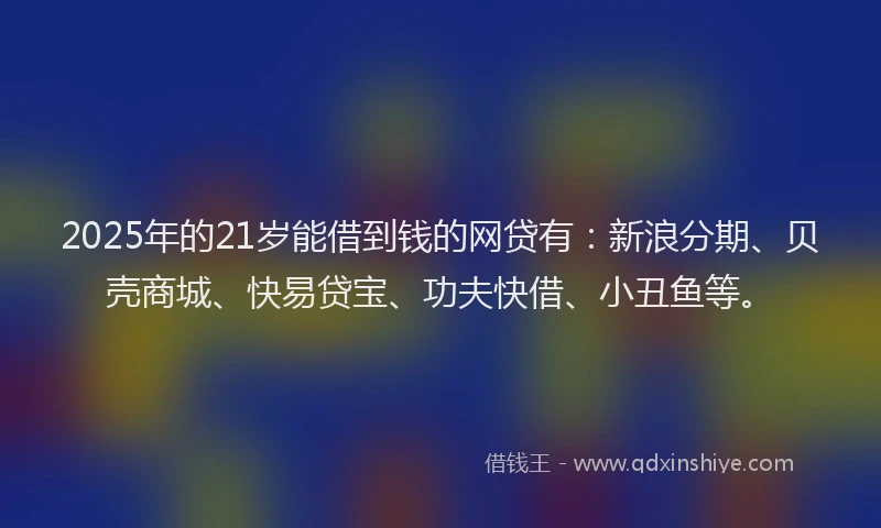 2025年的21岁能借到钱的网贷有：新浪分期、贝壳商城、快易贷宝、功夫快借、小丑鱼等。