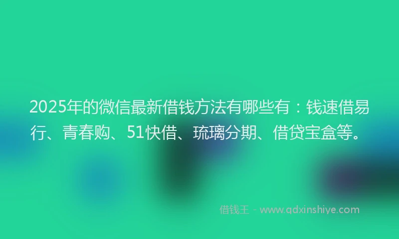 2025年的微信最新借钱方法有哪些有：钱速借易行、青春购、51快借、琉璃分期、借贷宝盒等。