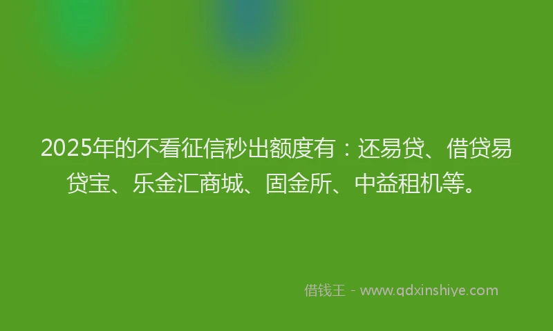 2025年的不看征信秒出额度有：还易贷、借贷易贷宝、乐金汇商城、固金所、中益租机等。