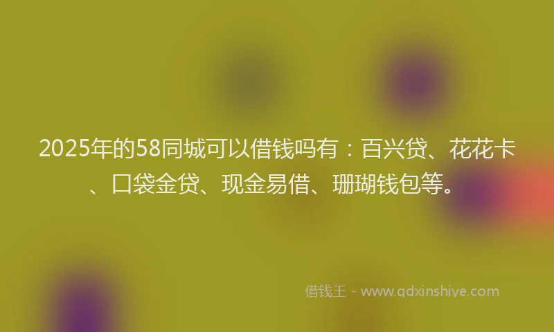 2025年的58同城可以借钱吗有：百兴贷、花花卡、口袋金贷、现金易借、珊瑚钱包等。