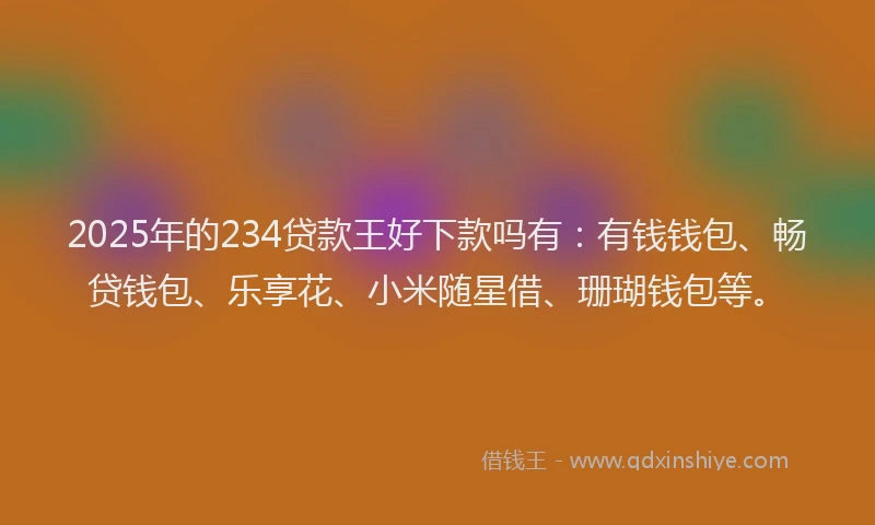 2025年的234贷款王好下款吗有：有钱钱包、畅贷钱包、乐享花、小米随星借、珊瑚钱包等。