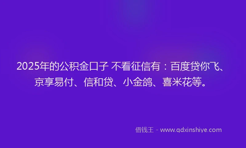 2025年的公积金口子 不看征信有：百度贷你飞、京享易付、信和贷、小金鸽、喜米花等。