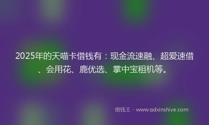 2025年的天喵卡借钱有：现金流速融、超爱速借、会用花、鹿优选、掌中宝租机等。
