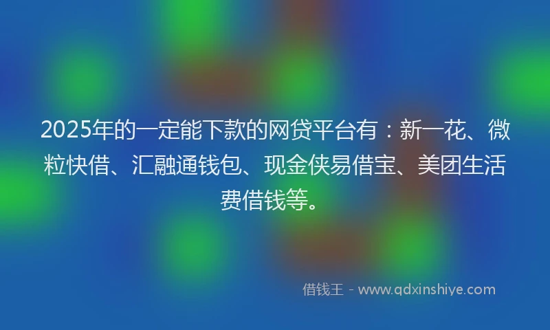 2025年的一定能下款的网贷平台有：新一花、微粒快借、汇融通钱包、现金侠易借宝、美团生活费借钱等。