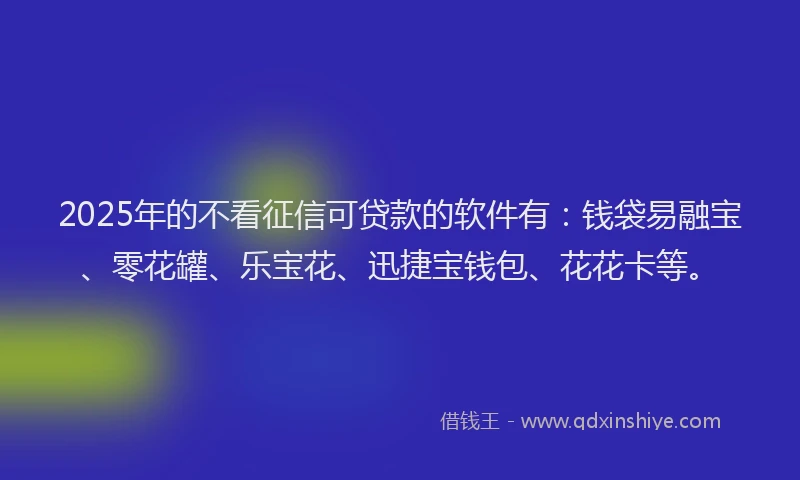 2025年的不看征信可贷款的软件有：钱袋易融宝、零花罐、乐宝花、迅捷宝钱包、花花卡等。