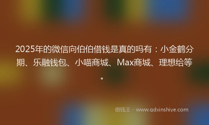 2025年的微信向伯伯借钱是真的吗有：小金鹤分期、乐融钱包、小喵商城、Max商城、理想给等。