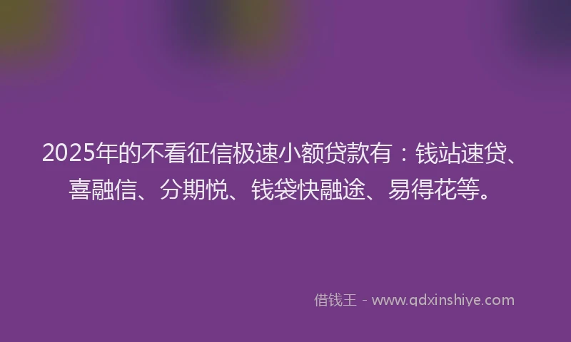 2025年的不看征信极速小额贷款有：钱站速贷、喜融信、分期悦、钱袋快融途、易得花等。