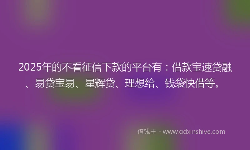 2025年的不看征信下款的平台有：借款宝速贷融、易贷宝易、星辉贷、理想给、钱袋快借等。