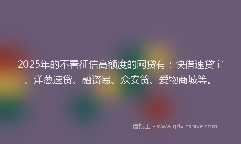 2025年的不看征信高额度的网贷有：快借速贷宝、洋葱速贷、融资易、众安贷、爱物商城等。