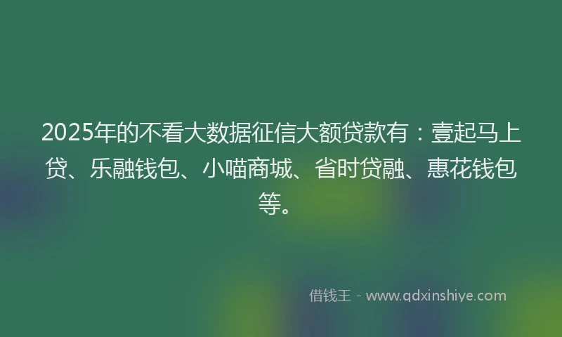 2025年的不看大数据征信大额贷款有：壹起马上贷、乐融钱包、小喵商城、省时贷融、惠花钱包等。