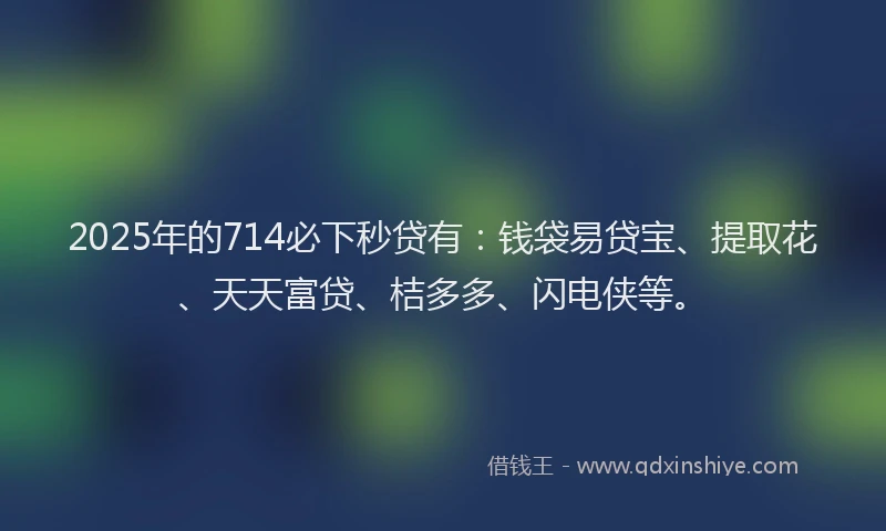2025年的714必下秒贷有：钱袋易贷宝、提取花、天天富贷、桔多多、闪电侠等。