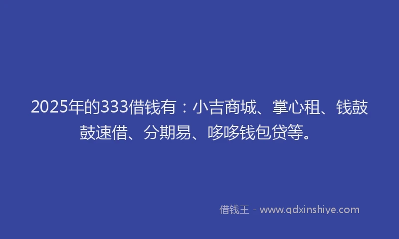 2025年的333借钱有：小吉商城、掌心租、钱鼓鼓速借、分期易、哆哆钱包贷等。