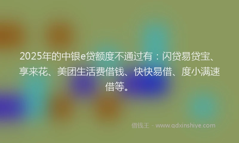 2025年的中银e贷额度不通过有：闪贷易贷宝、享来花、美团生活费借钱、快快易借、度小满速借等。