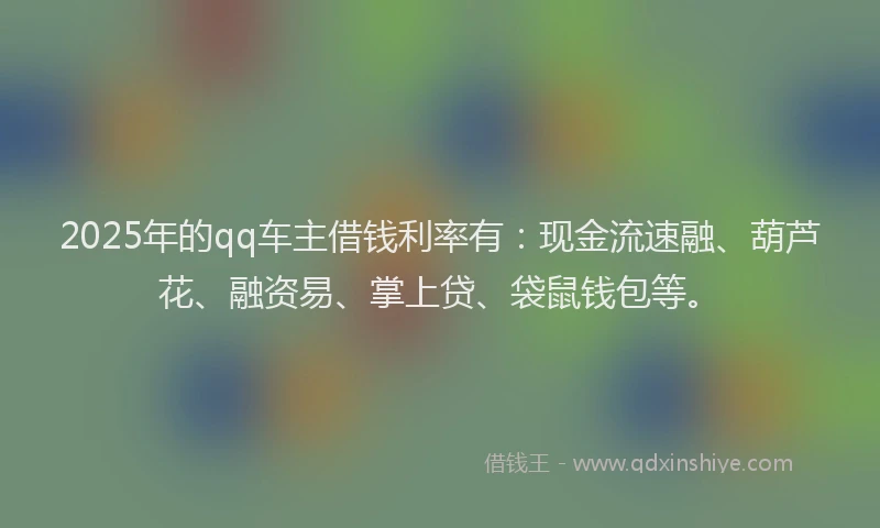 2025年的qq车主借钱利率有：现金流速融、葫芦花、融资易、掌上贷、袋鼠钱包等。