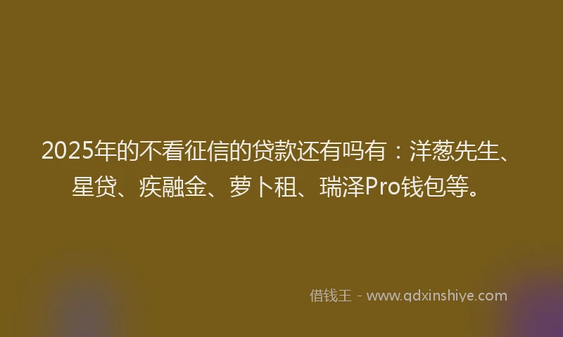 2025年的不看征信的贷款还有吗有：洋葱先生、星贷、疾融金、萝卜租、瑞泽Pro钱包等。