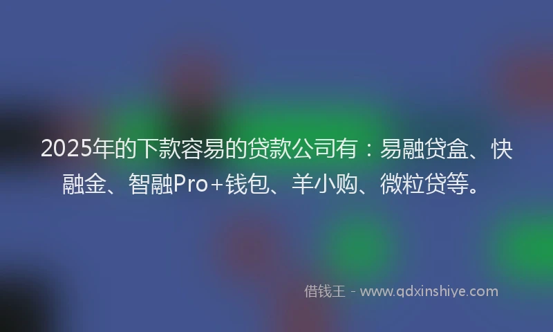 2025年的下款容易的贷款公司有：易融贷盒、快融金、智融Pro+钱包、羊小购、微粒贷等。