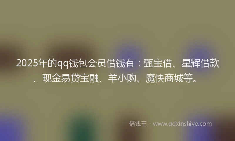 2025年的qq钱包会员借钱有：甄宝借、星辉借款、现金易贷宝融、羊小购、魔快商城等。