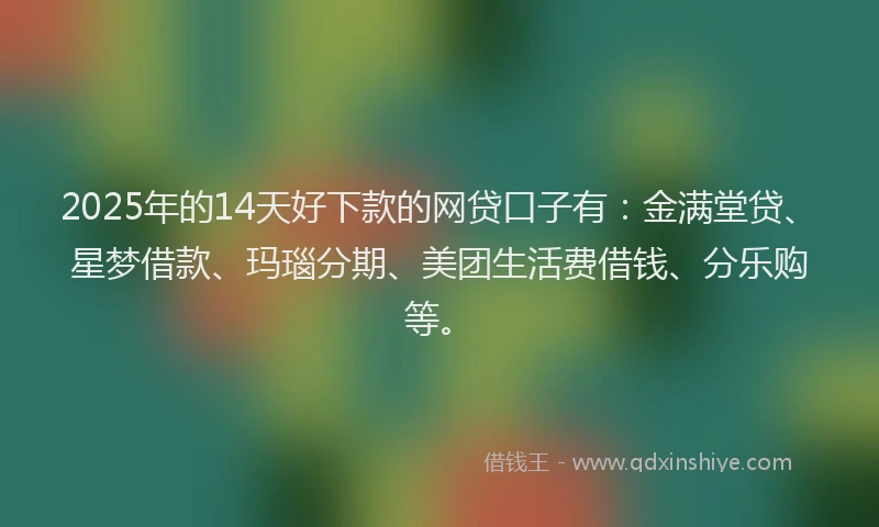 2025年的14天好下款的网贷口子有：金满堂贷、星梦借款、玛瑙分期、美团生活费借钱、分乐购等。