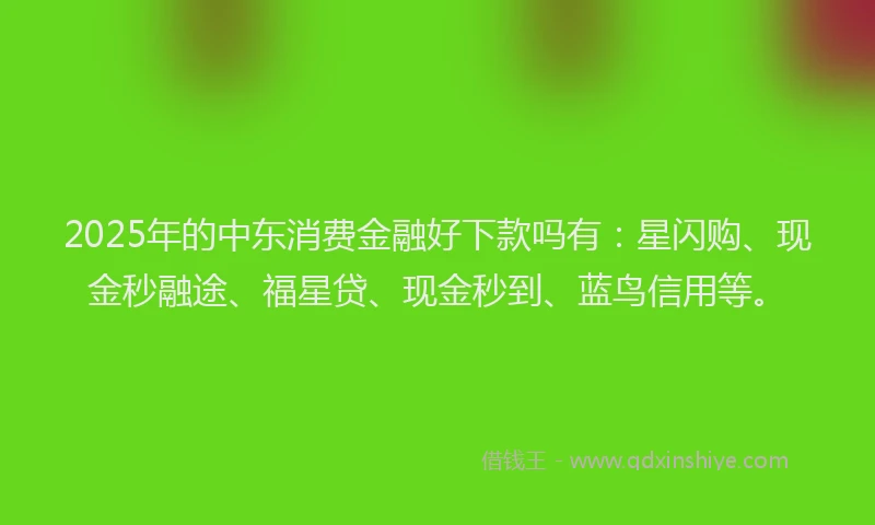 2025年的中东消费金融好下款吗有：星闪购、现金秒融途、福星贷、现金秒到、蓝鸟信用等。