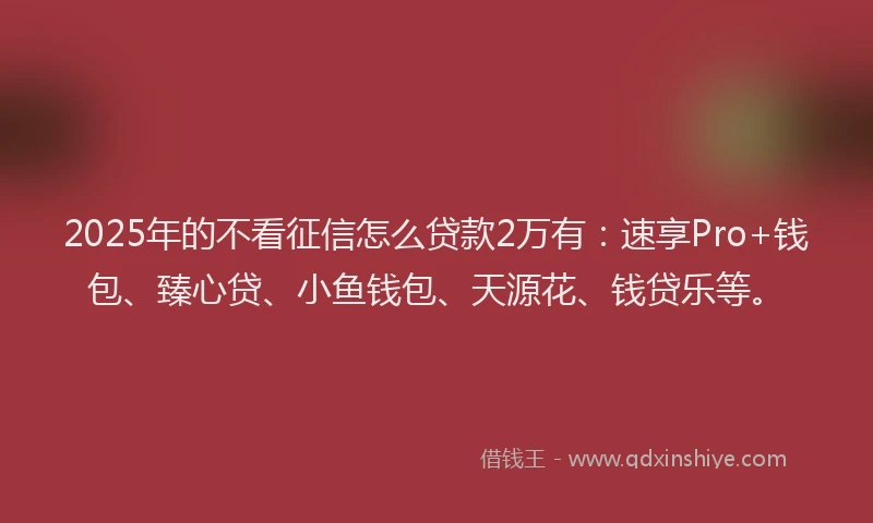 2025年的不看征信怎么贷款2万有：速享Pro+钱包、臻心贷、小鱼钱包、天源花、钱贷乐等。