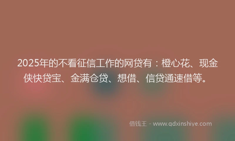 2025年的不看征信工作的网贷有：橙心花、现金侠快贷宝、金满仓贷、想借、信贷通速借等。
