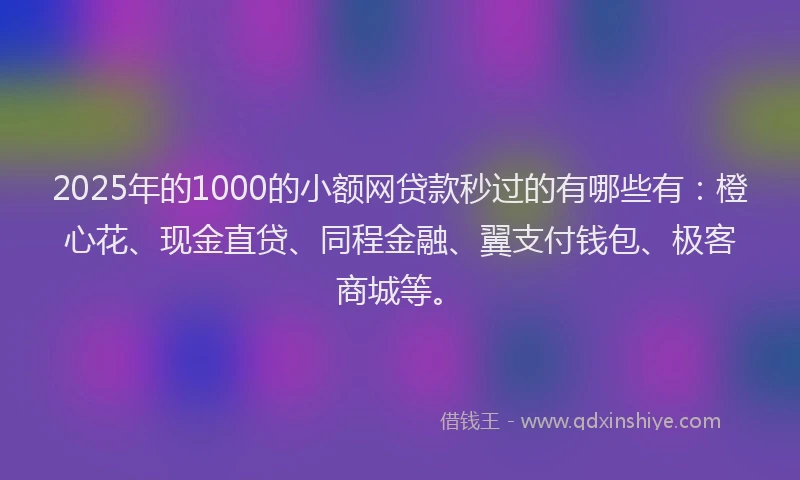 2025年的1000的小额网贷款秒过的有哪些有：橙心花、现金直贷、同程金融、翼支付钱包、极客商城等。
