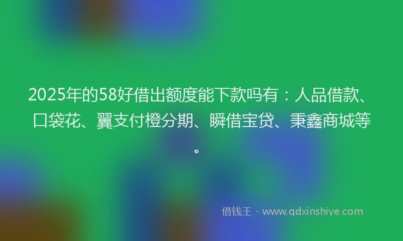 2025年的58好借出额度能下款吗有：人品借款、口袋花、翼支付橙分期、瞬借宝贷、秉鑫商城等。