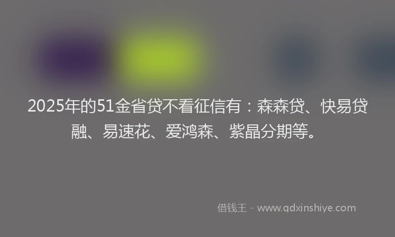 2025年的51金省贷不看征信有：森森贷、快易贷融、易速花、爱鸿森、紫晶分期等。