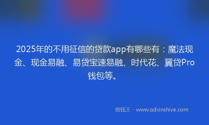2025年的不用征信的贷款app有哪些有：魔法现金、现金易融、易贷宝速易融、时代花、翼贷Pro钱包等。