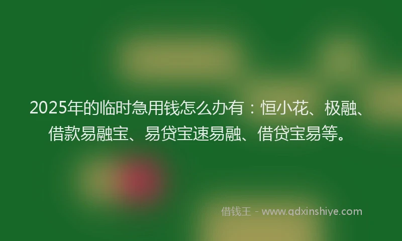 2025年的临时急用钱怎么办有：恒小花、极融、借款易融宝、易贷宝速易融、借贷宝易等。