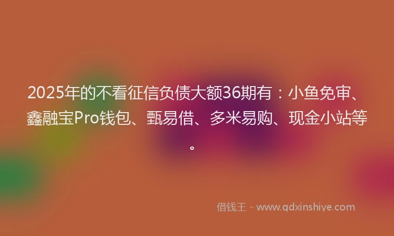 2025年的不看征信负债大额36期有：小鱼免审、鑫融宝Pro钱包、甄易借、多米易购、现金小站等。