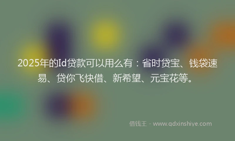 2025年的Id贷款可以用么有：省时贷宝、钱袋速易、贷你飞快借、新希望、元宝花等。