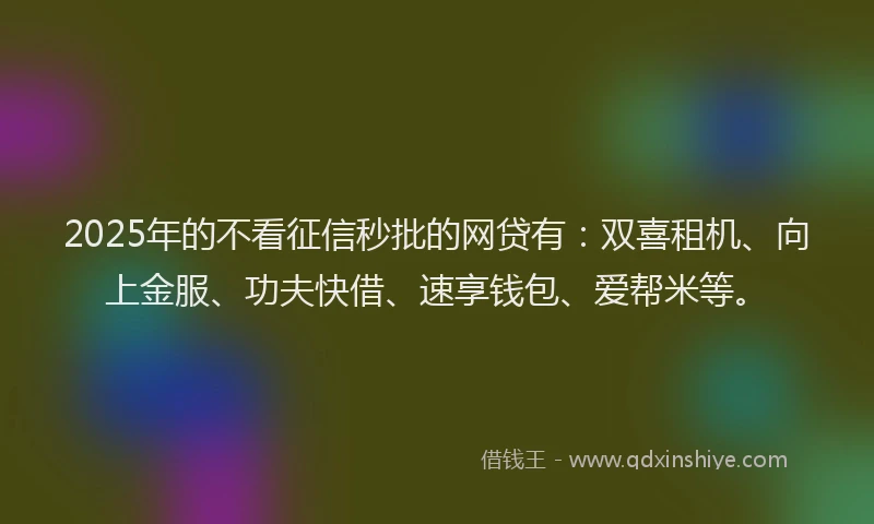 2025年的不看征信秒批的网贷有：双喜租机、向上金服、功夫快借、速享钱包、爱帮米等。