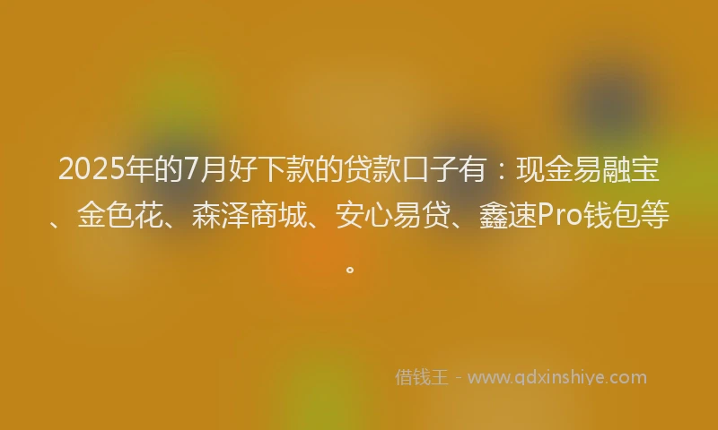 2025年的7月好下款的贷款口子有：现金易融宝、金色花、森泽商城、安心易贷、鑫速Pro钱包等。
