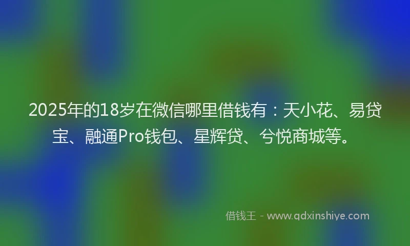 2025年的18岁在微信哪里借钱有：天小花、易贷宝、融通Pro钱包、星辉贷、兮悦商城等。