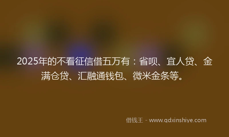 2025年的不看征信借五万有：省呗、宜人贷、金满仓贷、汇融通钱包、微米金条等。