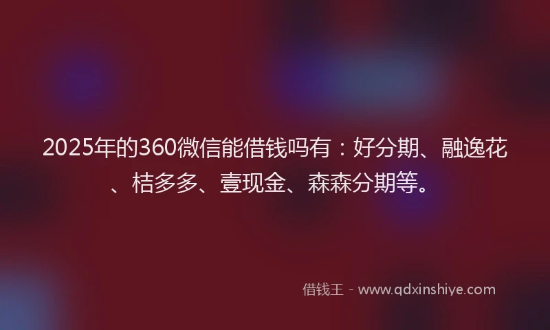 2025年的360微信能借钱吗有：好分期、融逸花、桔多多、壹现金、森森分期等。