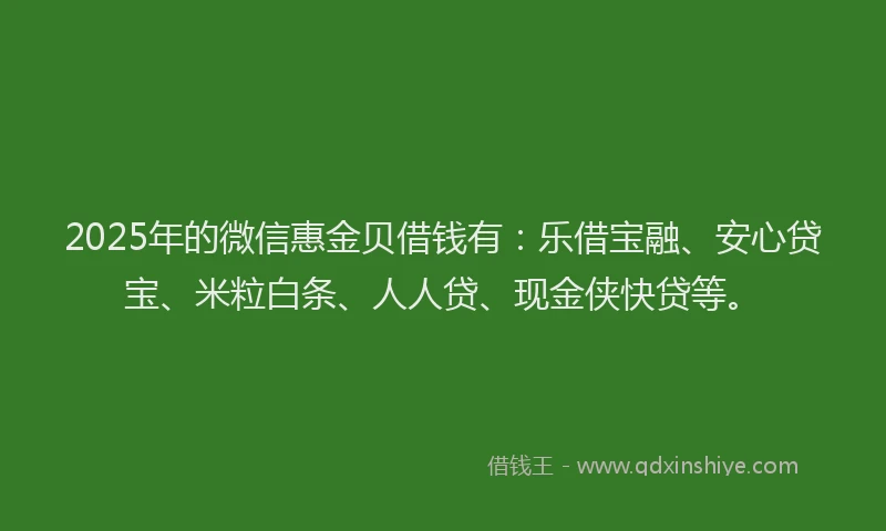 2025年的微信惠金贝借钱有：乐借宝融、安心贷宝、米粒白条、人人贷、现金侠快贷等。