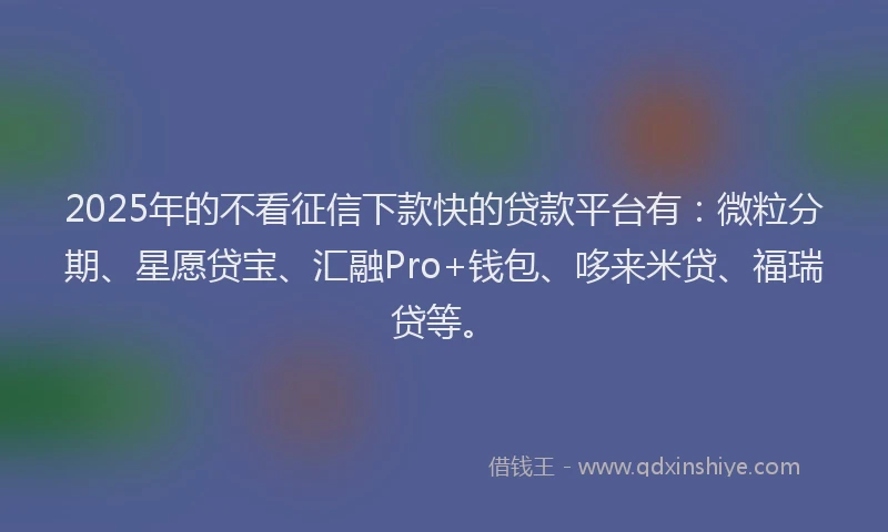 2025年的不看征信下款快的贷款平台有：微粒分期、星愿贷宝、汇融Pro+钱包、哆来米贷、福瑞贷等。