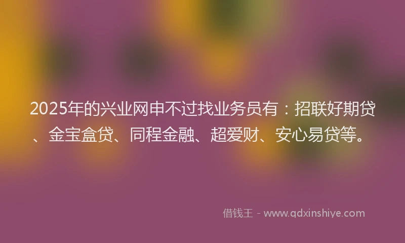 2025年的兴业网申不过找业务员有：招联好期贷、金宝盒贷、同程金融、超爱财、安心易贷等。