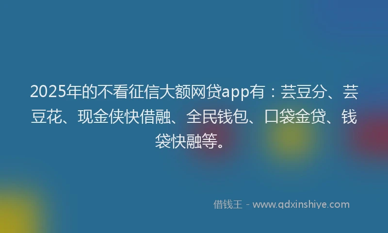 2025年的不看征信大额网贷app有：芸豆分、芸豆花、现金侠快借融、全民钱包、口袋金贷、钱袋快融等。