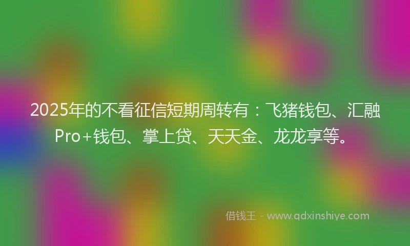 2025年的不看征信短期周转有：飞猪钱包、汇融Pro+钱包、掌上贷、天天金、龙龙享等。